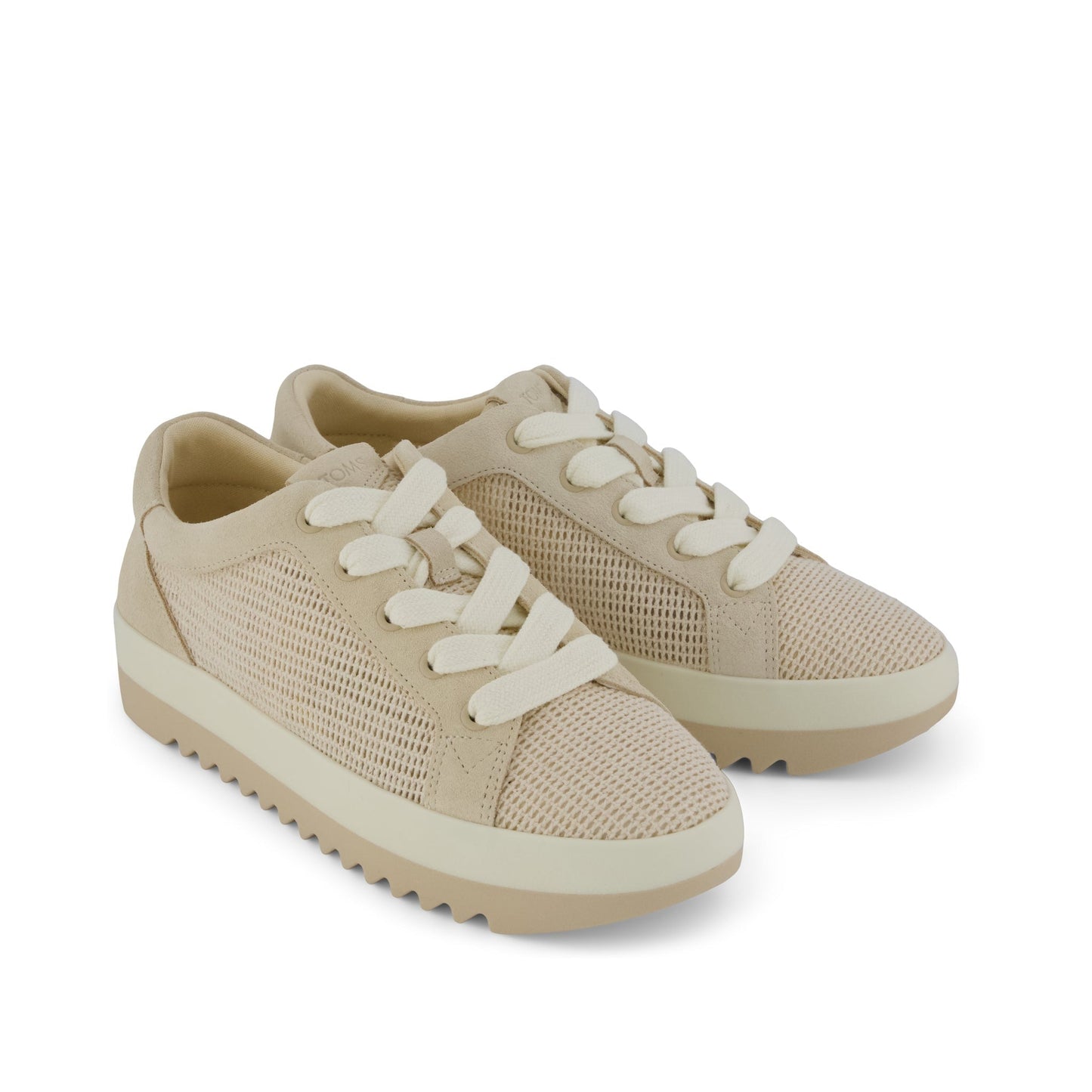 Womens Rea Lace-Up Platform Sneaker Natural Mesh and Suede
