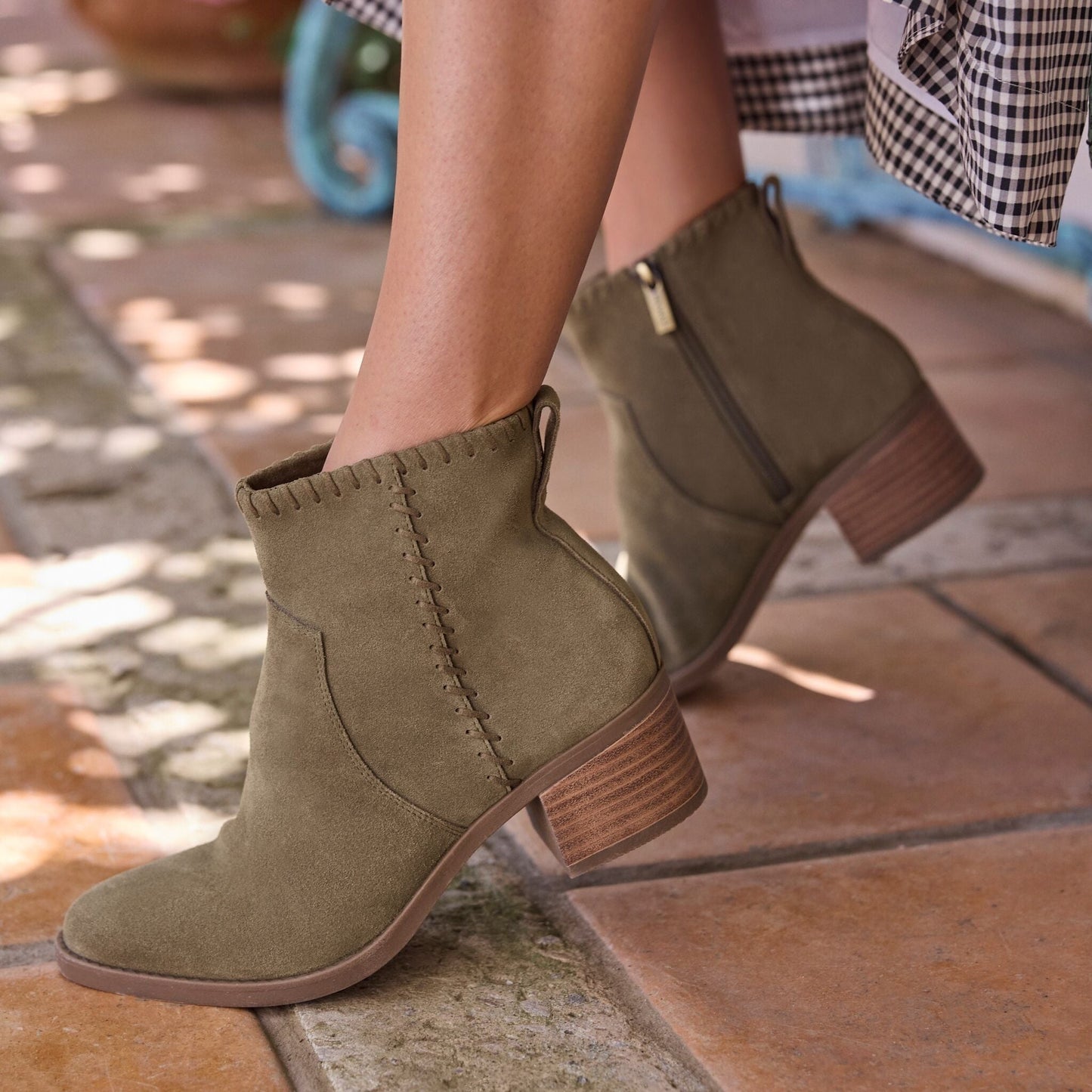 Womens Delilah Heeled Boot Water Repellent Military Olive Suede