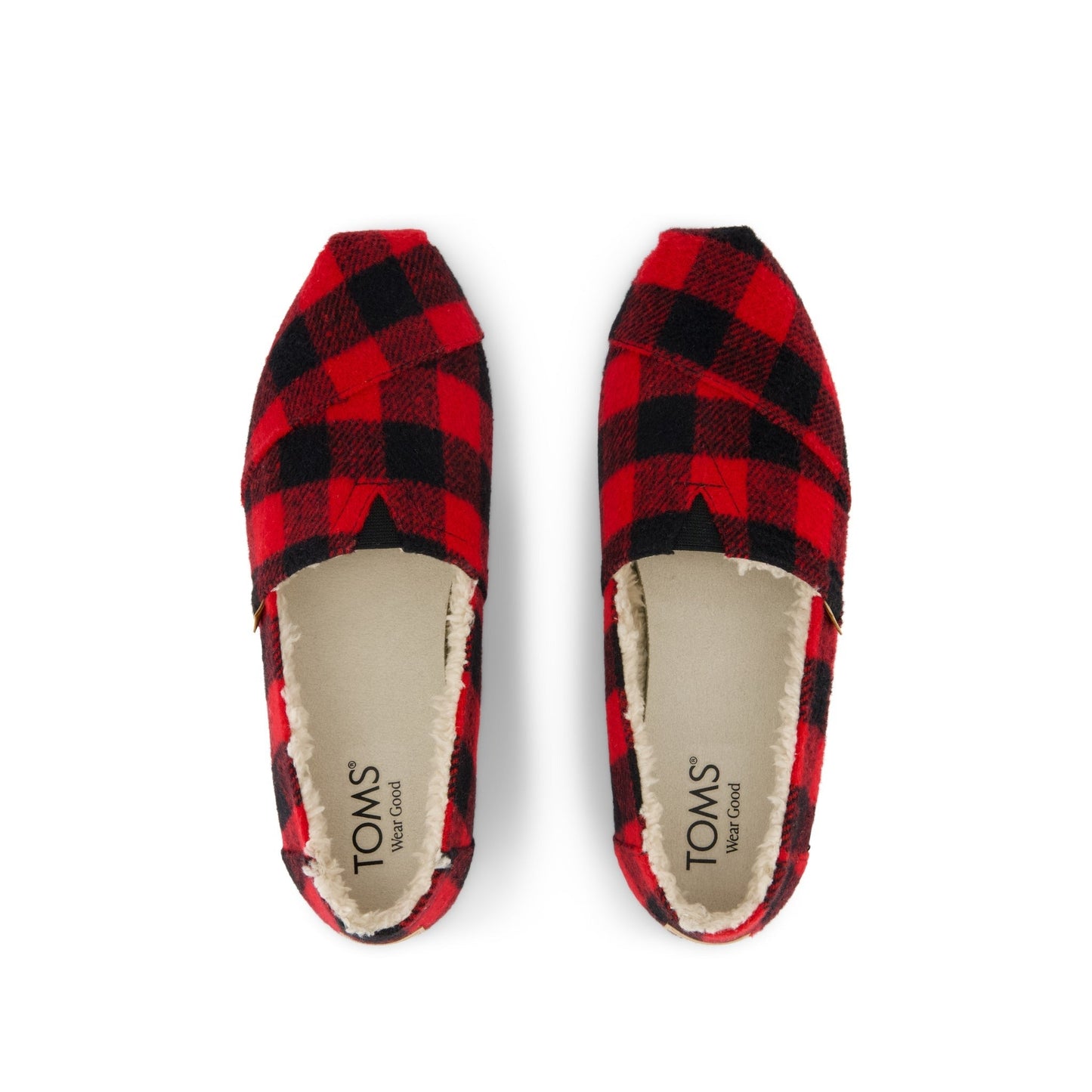 Womens Alpargata Classic Buffalo Plaid Red Faux Shearling