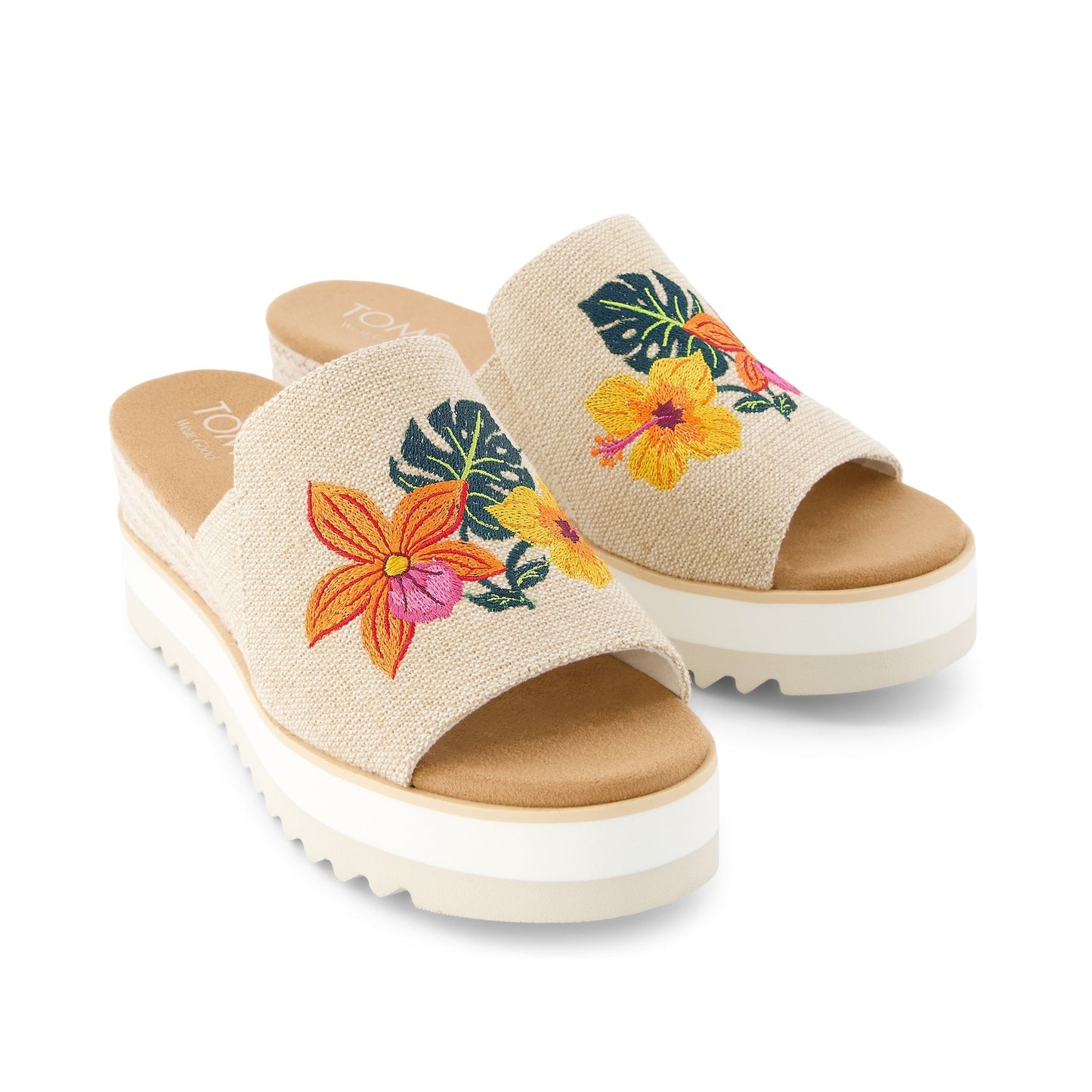 Womens Diana Mule Wedge Sandal Embroidered Tropical Floral