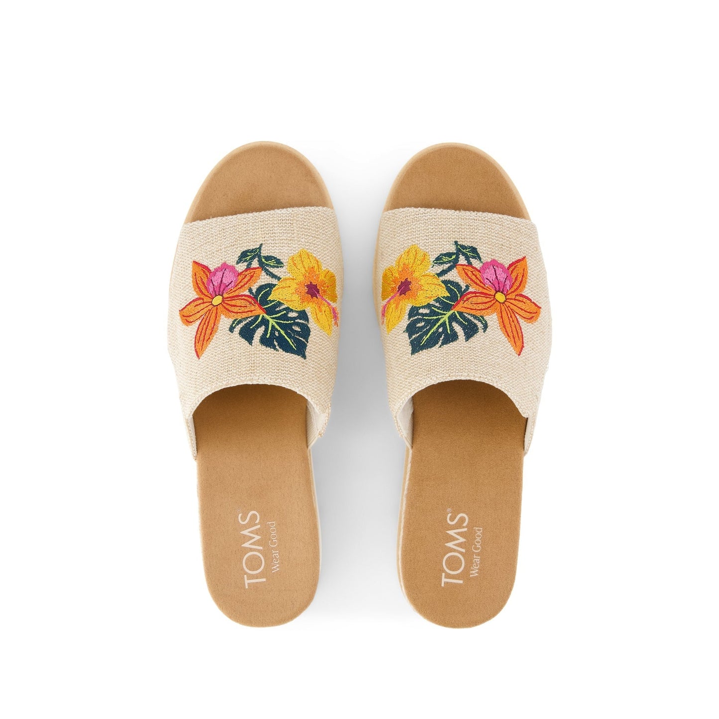 Womens Diana Mule Wedge Sandal Embroidered Tropical Floral
