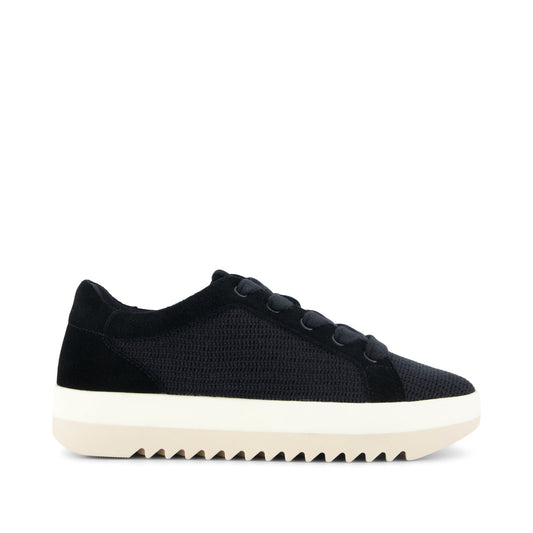 Womens Rea Lace-Up Platform Sneaker Black Mesh and Suede