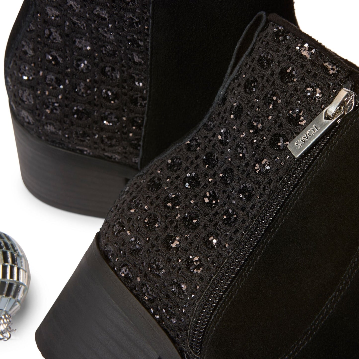 Womens Delilah Heeled Boot Black Geometric Sequins