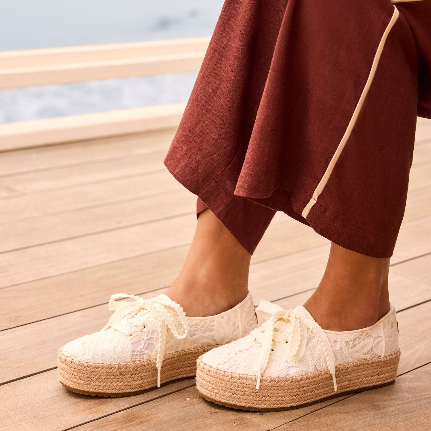 Womens Valencia Lace-Up Platform Espadrille Egret Floral Crochet