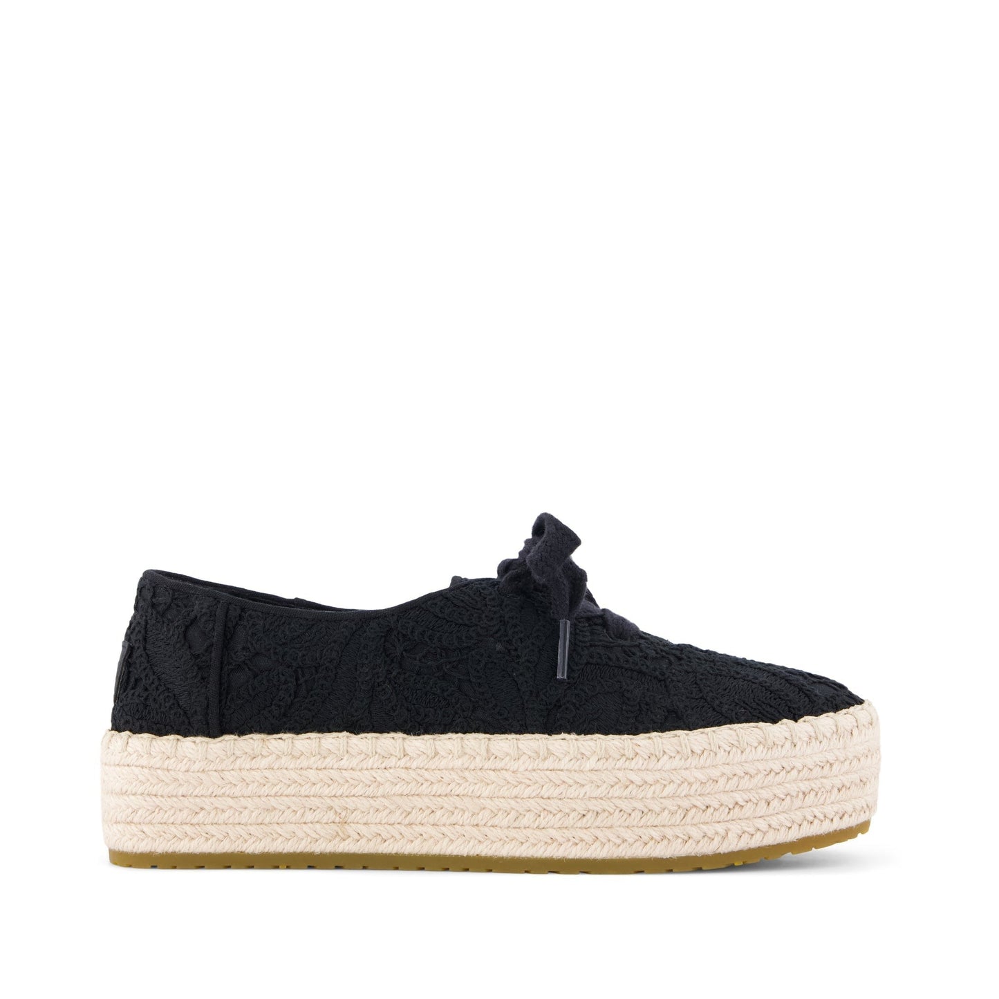 Womens Valencia Lace-Up Platform Espadrille Black Floral Crochet